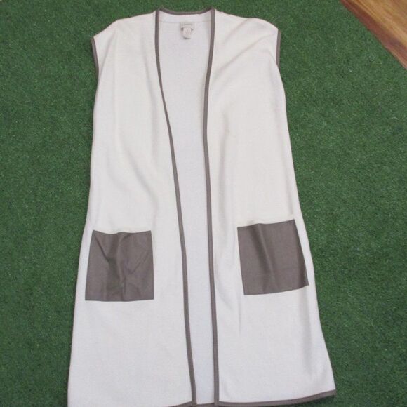 Chico's Faux Leather Pocket Pascale Sweater Size 1 Medium - Picture 3 of 5